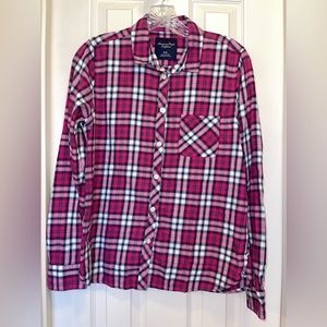 AE Pink Plaid Button Down Flannel